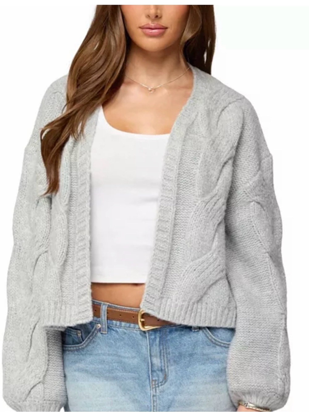 Edikted Light Grey Braiden Chunky Cable Knit Cardigan